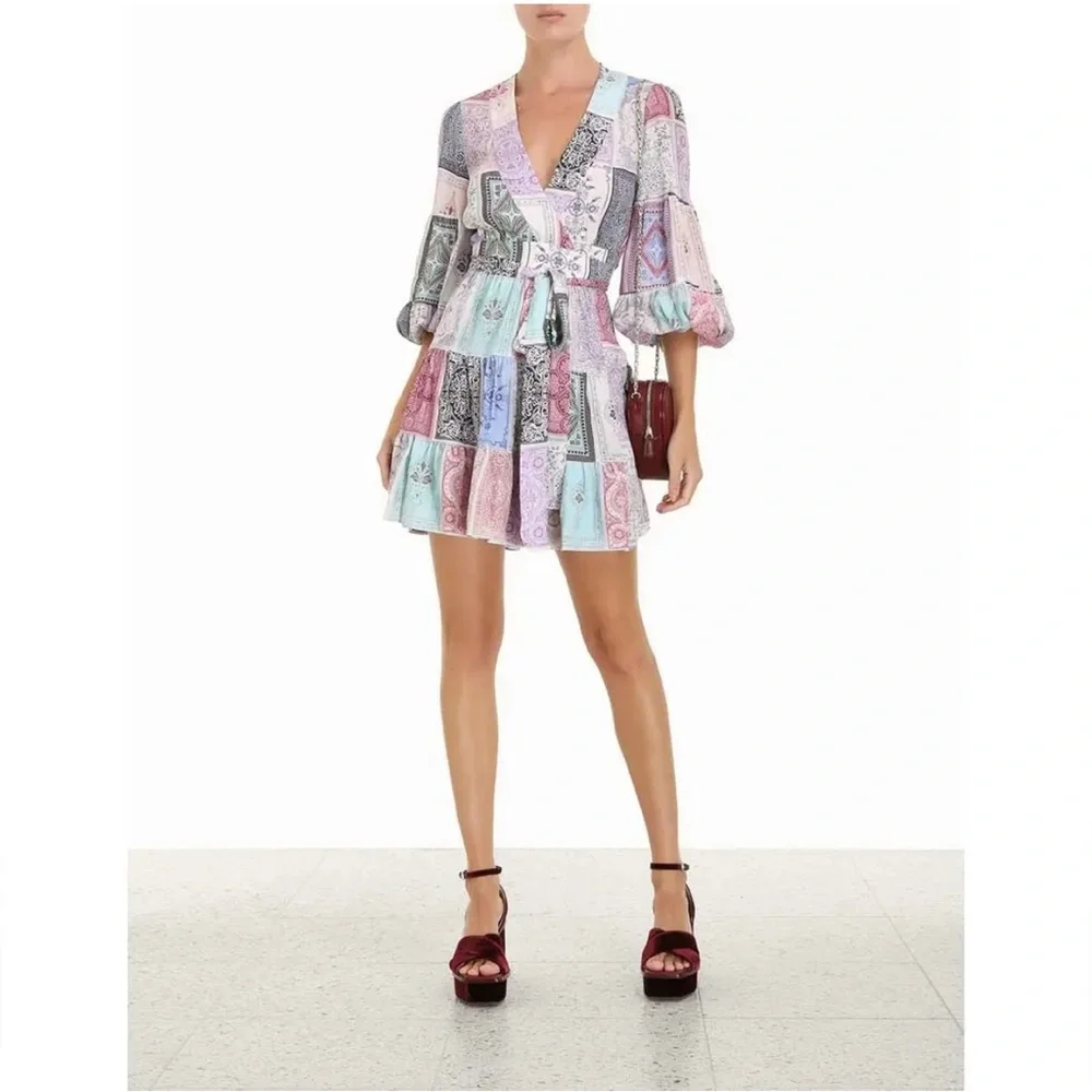 Zimmermann Wrap Mini Dress in Multi Zodiac Cards Print; Size 0 - Picture 7 of 16